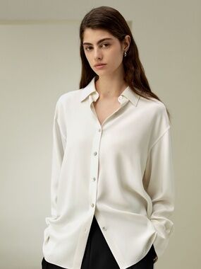 Lilysilk The One Relaxed Fit Ivory Silk Shirt EUC